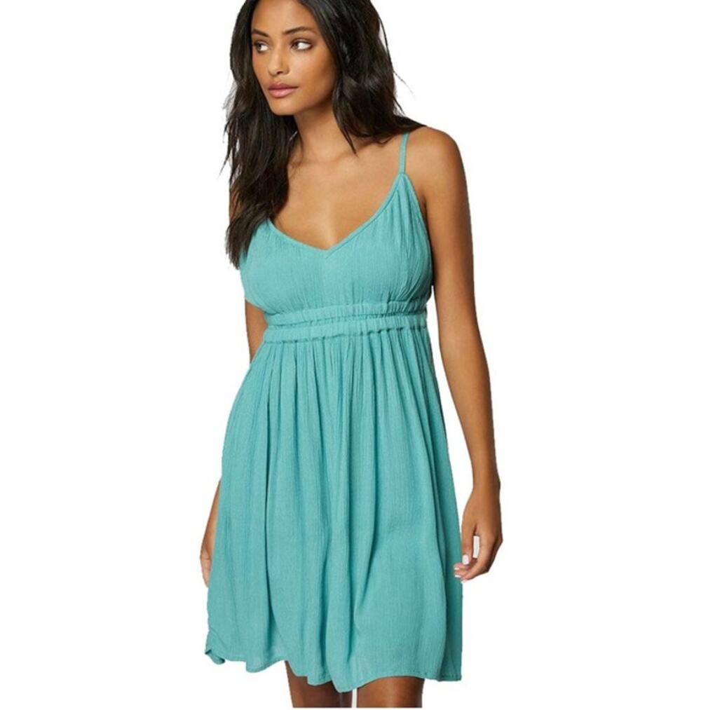 O'Neill Womens M Blue Crinkle Sundress Spaghetti Strap Beach Boho Mini Dress